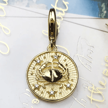 Silver & Zirconia CANCER Zodiac Charm in Gold